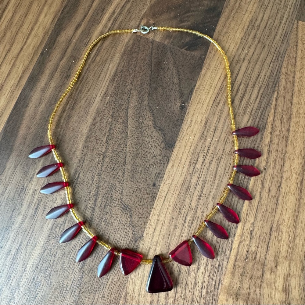 Handmade Beaded Necklace in gold and red